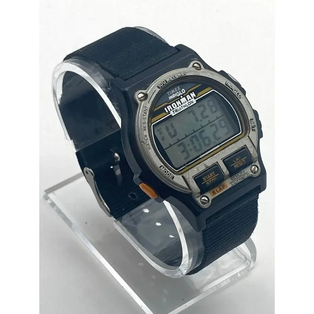 Vintage Timex Ironman Triathlon Digital Watch 38mm - New Battery WR Timer Date